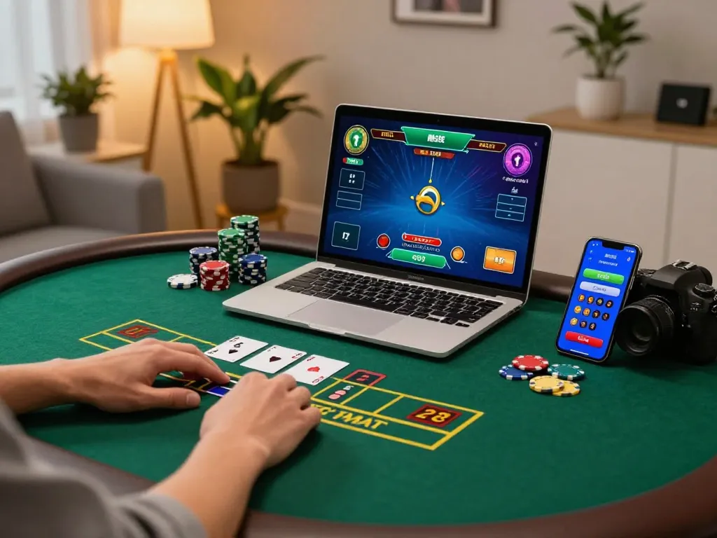 Players enjoying an engaging blackjack game on 33nn's online platform with colorful chips in action.