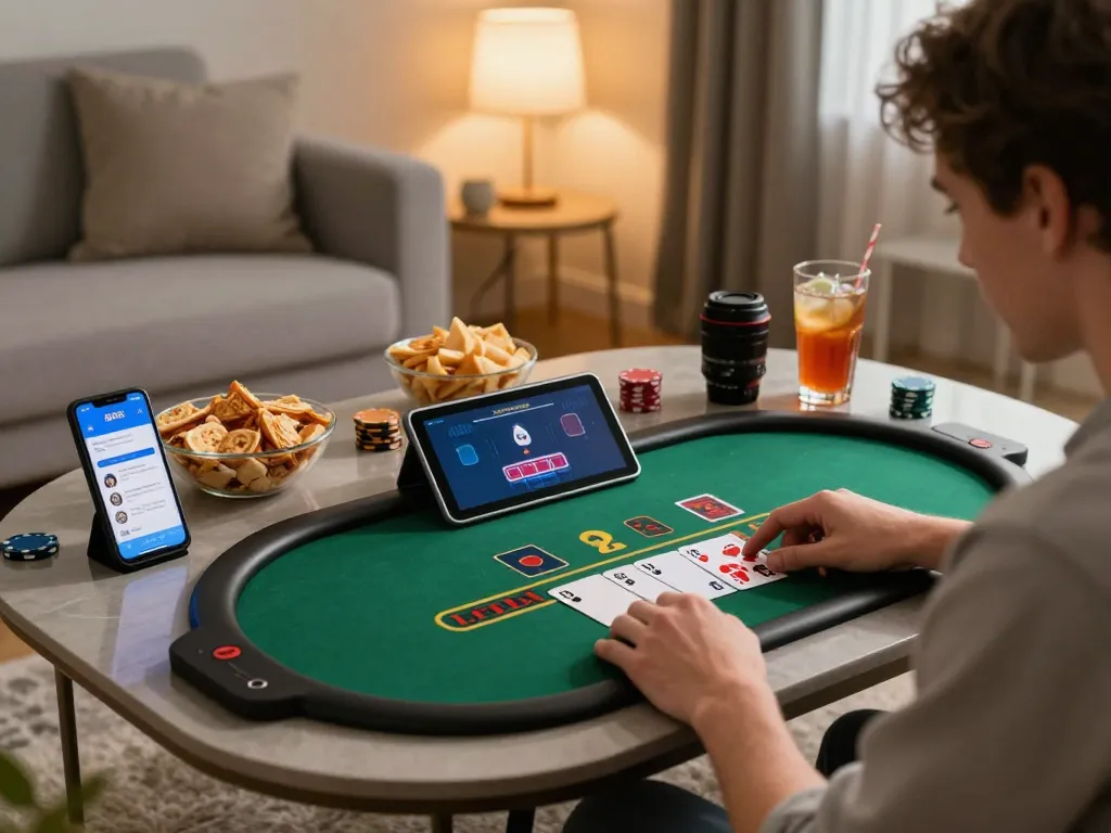 Engaging with the gk88 online casino app for live blackjack in a cozy home setup.
