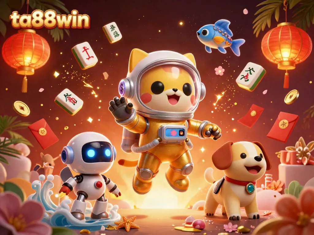 Experience thrilling luck with ta88win as a golden space cat navigates a vibrant casino cosmos