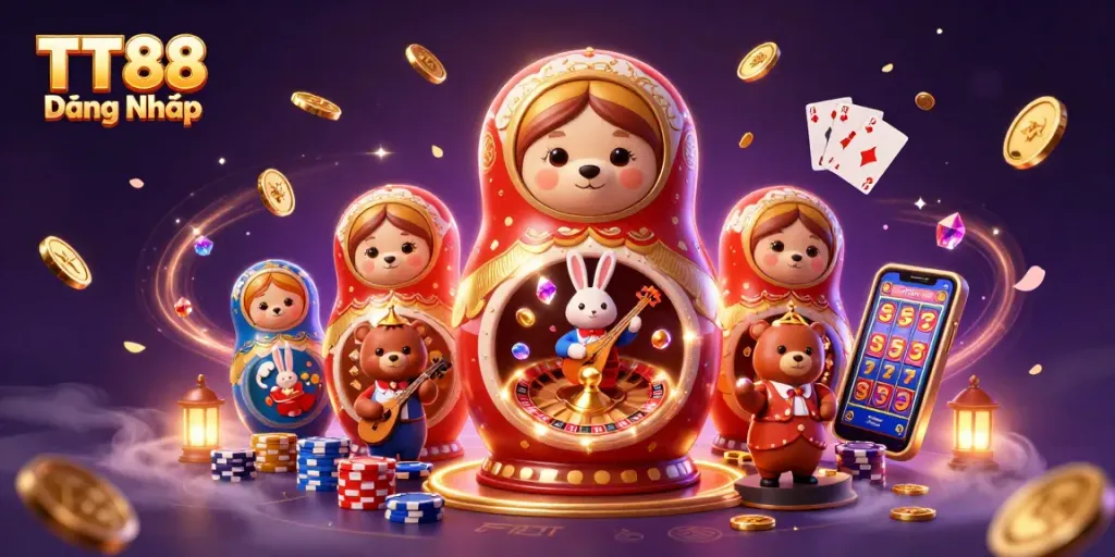 Experience dynamic casino fun with TT88 Đăng Nhập showcasing vibrant characters and game elements.