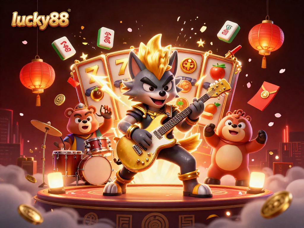 Experience the excitement of lucky88 with vibrant slot reels and a festive casino atmosphere.