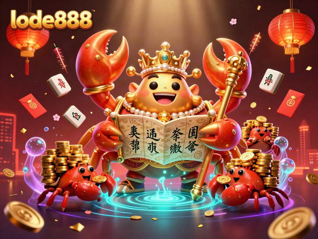 Engage with lode888 in this vibrant underwater casino-themed scene featuring a golden crab emperor.