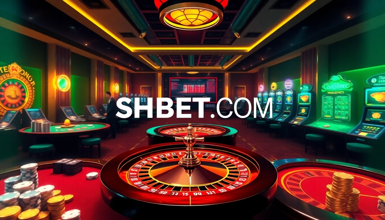 Experience the excitement of SHBET COM with vibrant casino visuals showcasing games and betting.