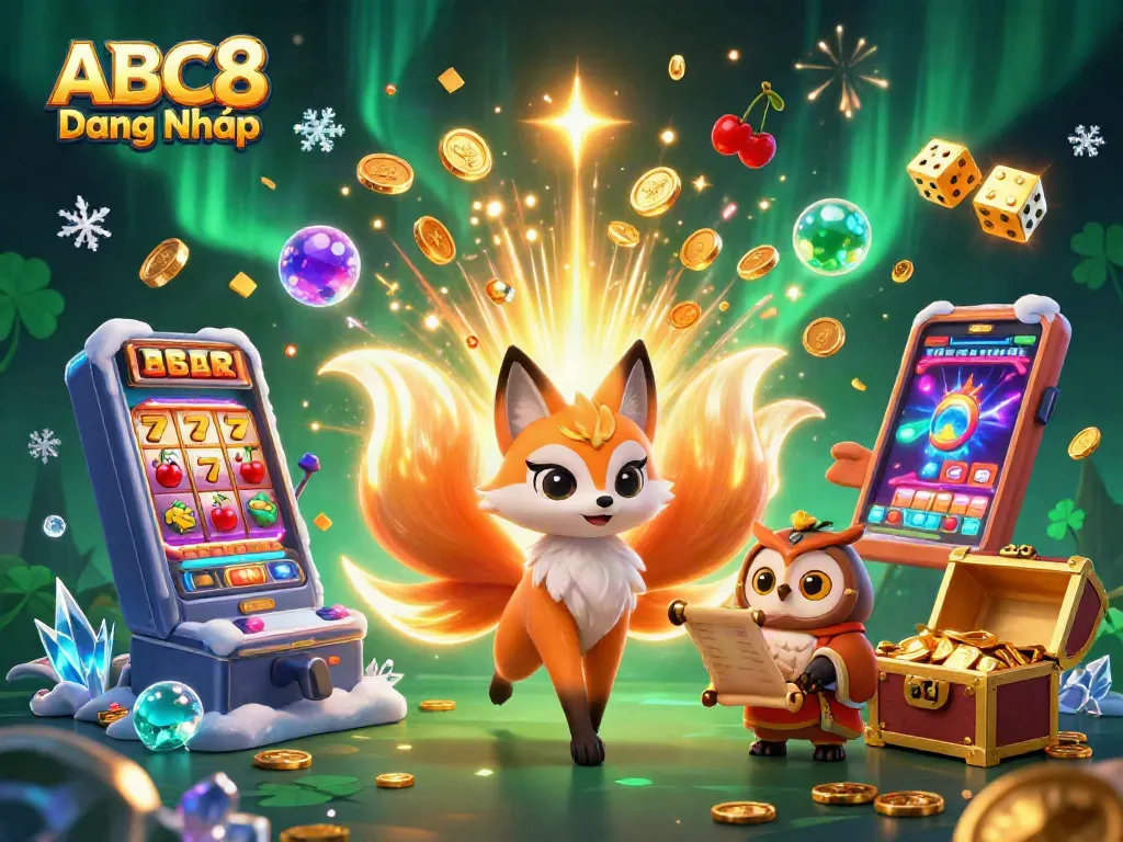 Spin to win at ABC8 Đăng Nhập with vibrant slots and animated casino characters.