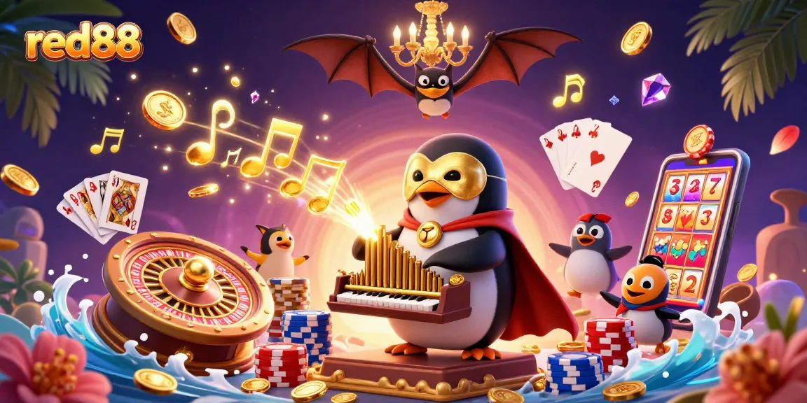 Engage with the thrills of red88 casino featuring a playful penguin and lavish game elements.