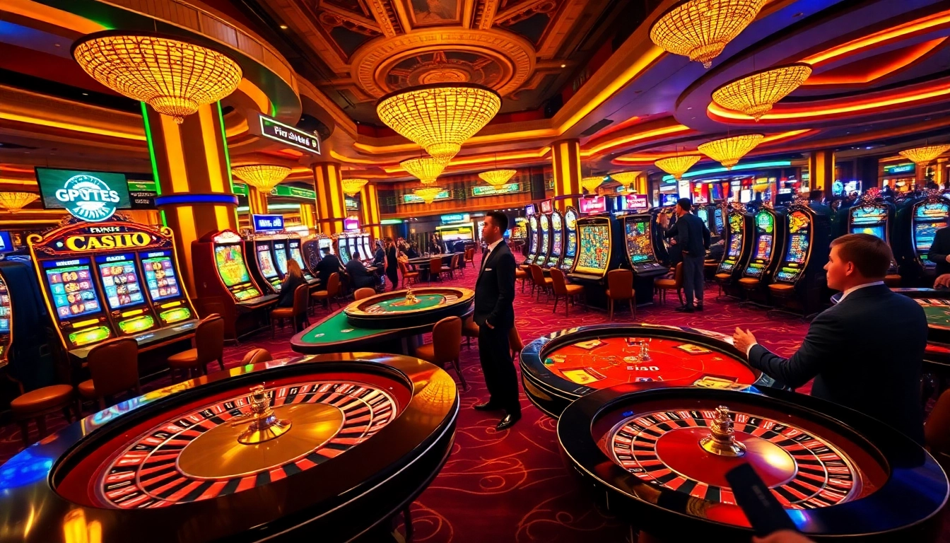 Experience the excitement of L567 with vibrant gaming tables, lively slot machines, and sports betting interfaces.