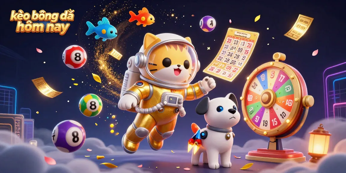 Engage with kèo bóng đá hôm nay through this vibrant 3D illustration showcasing a golden astronaut cat and lottery elements dynamically.