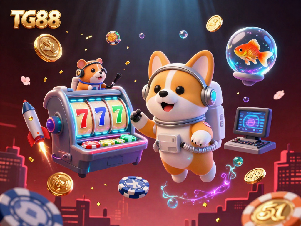 Experience thrilling slots gaming with TG88 in a vibrant space casino scene.