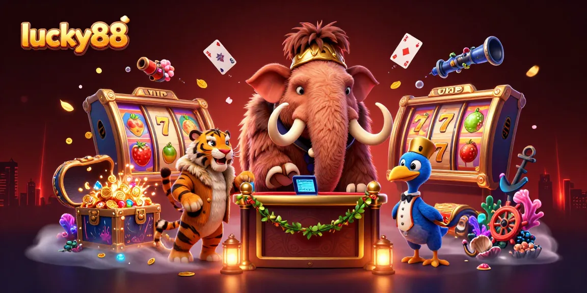 Experience the lively atmosphere of lucky88 with a woolly mammoth bouncer and engaging slot reels.