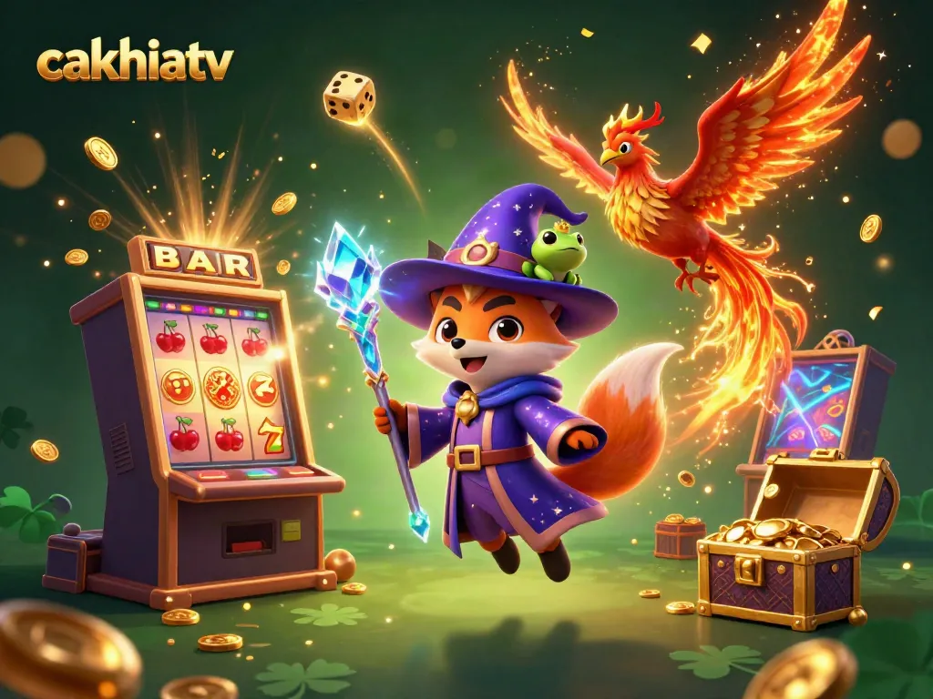Experience gaming excitement with cakhiatv’s enchanting characters and vibrant casino elements.
