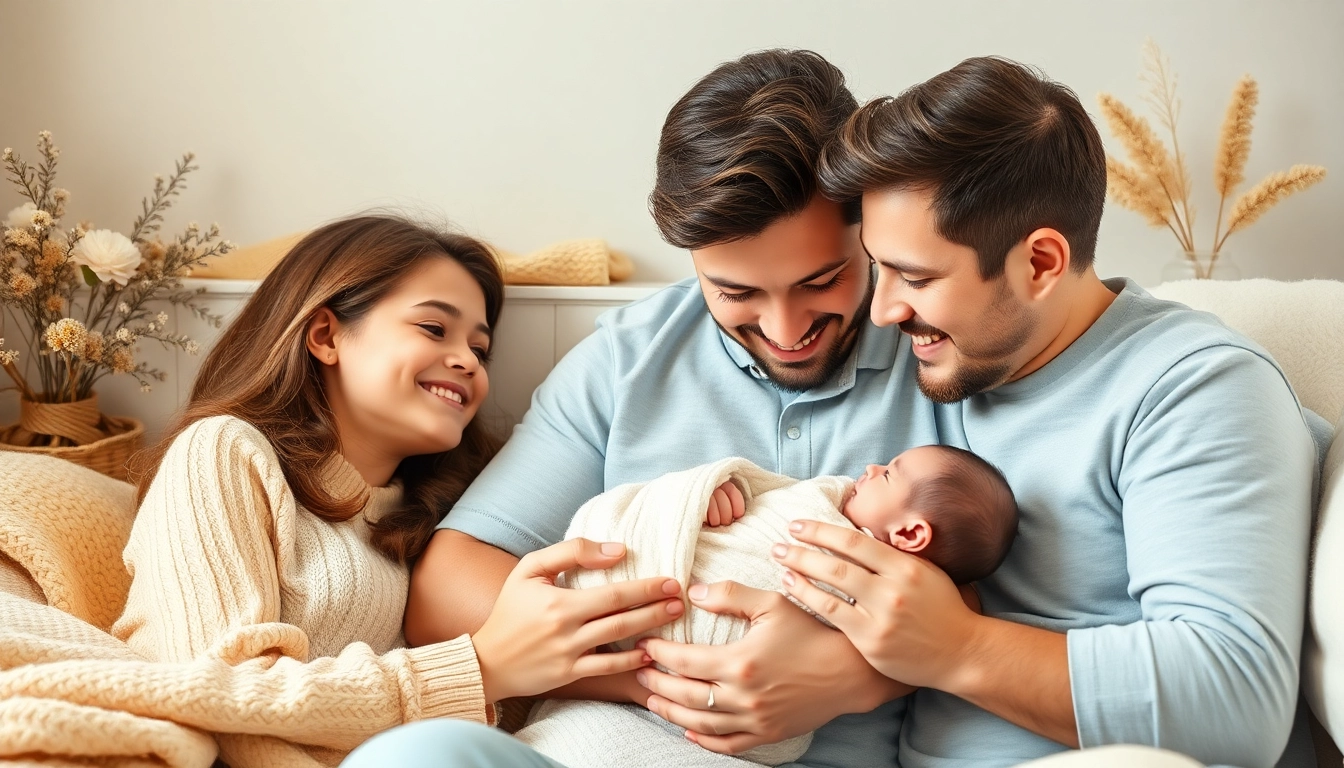 Family with new bornbaby enjoying a loving moment together in a cozy home setting.
