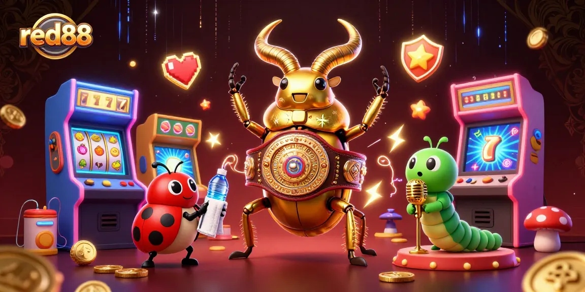 Experience immersive gaming with red88, featuring a giant stag beetle in a fun casino-themed showdown.