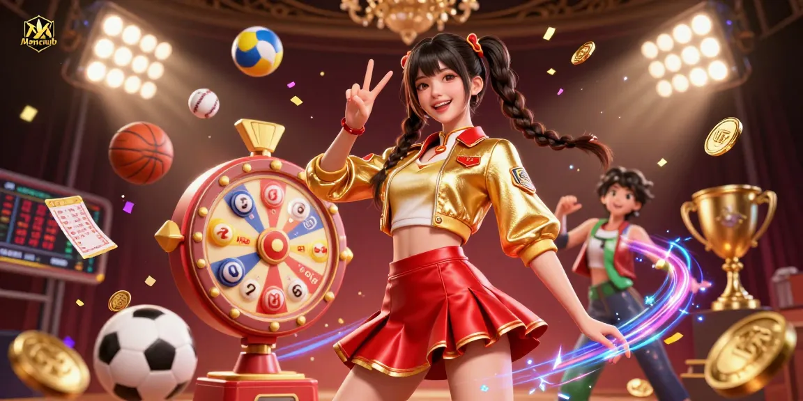 Engage with Manclub’s vibrant gaming experience, celebrating sports and excitement in a dynamic illustration.