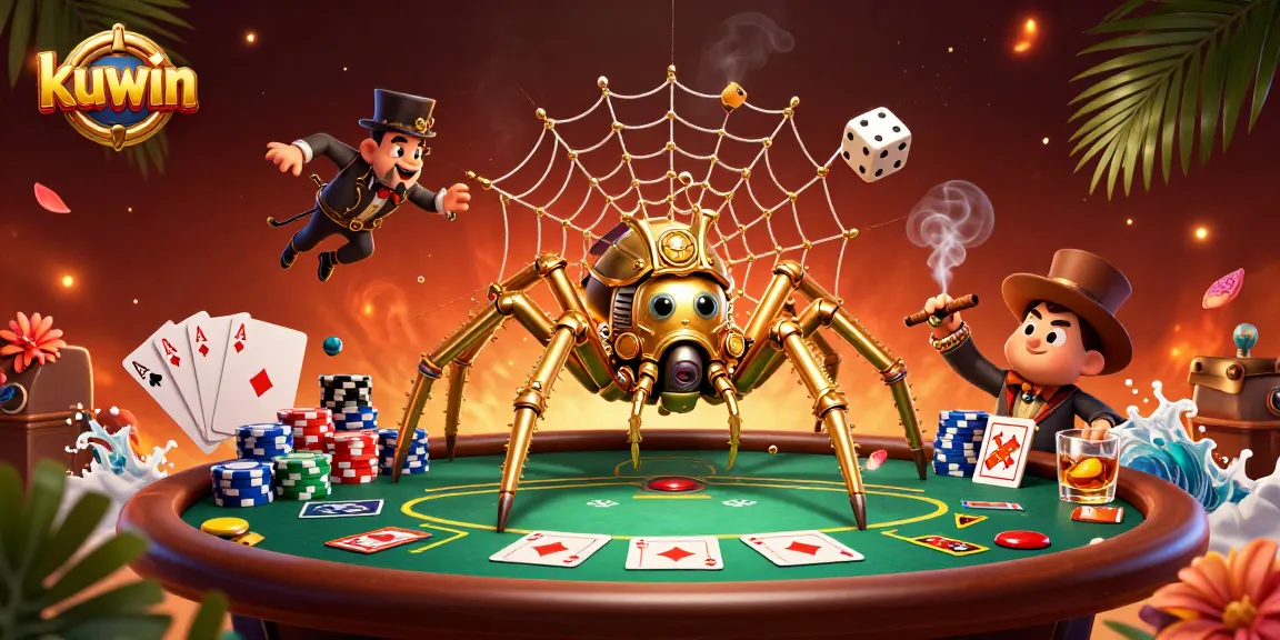 Play exciting poker with kuwin as a steampunk spider captures dice in a web of chance.