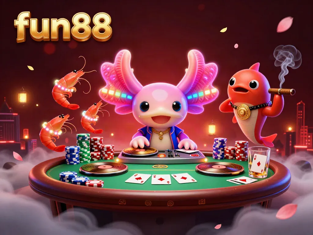 Engage with fun88's vibrant casino scene featuring characters playing lively poker.
