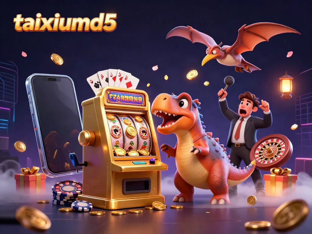 Catch jackpot coins with taixiumd5 featuring vibrant characters in a dynamic casino scene.