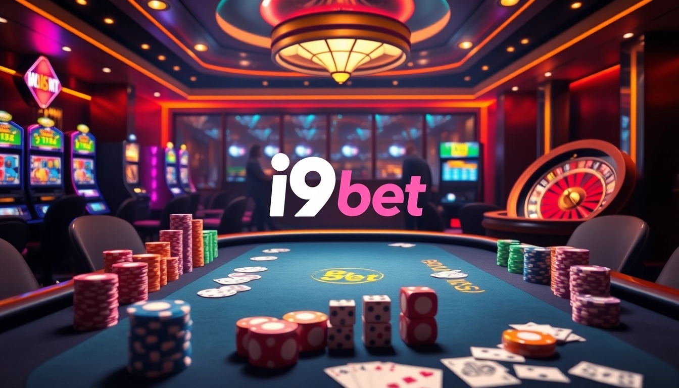Experience the excitement of i9 bet at a high-stakes poker table with vibrant gaming elements.