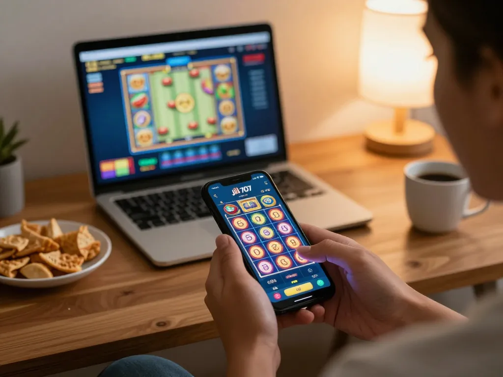 Engaging with jili707 app Brazil while playing vibrant slot games on a smartphone.