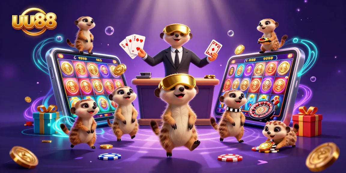 Experience thrilling gaming with uu88's meerkat casino featuring card dealers, slot games, and dynamic energy.