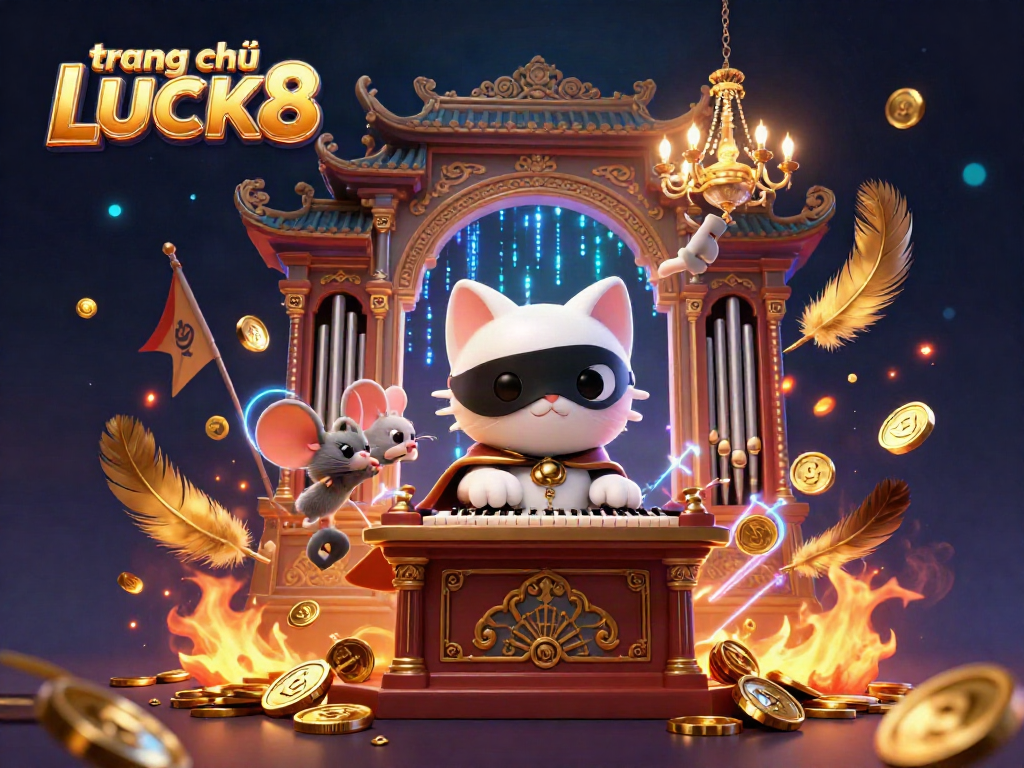 Experience the excitement of trang chủ LUCK8 with a captivating 3D casino scene, featuring a phantom cat, gold coins, and dynamic game elements.