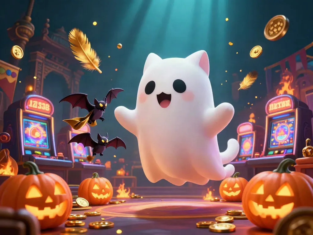 Experience thrilling gameplay at 123B in a vibrant casino setting with a ghost cat and bat.