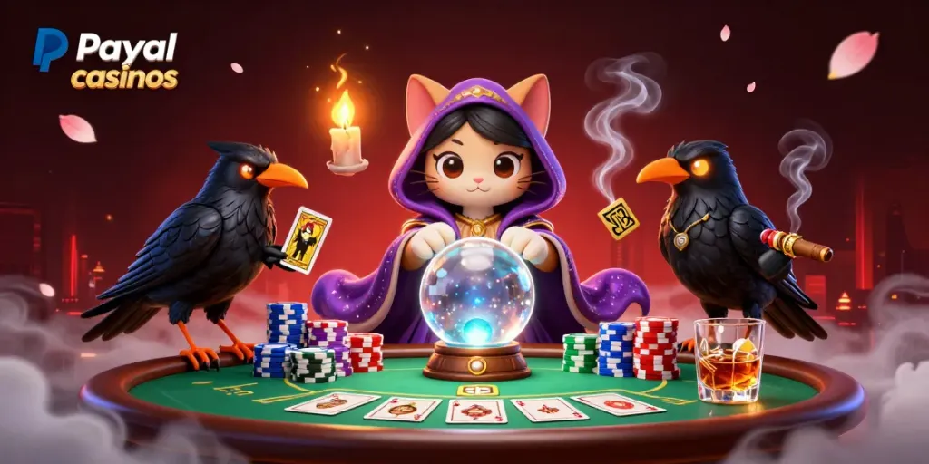 Play games at paypal casinos with innovative characters in a vibrant, detailed gambling scene.