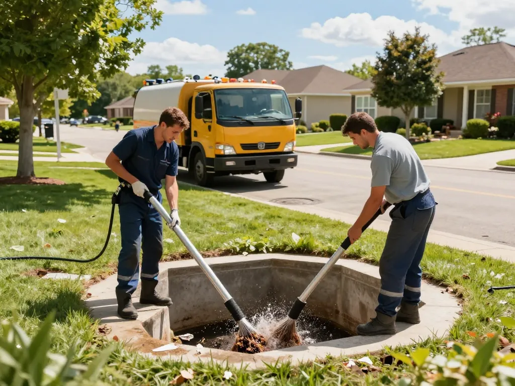 Limpa fossa em São Paulo service team performing efficient septic cleaning in a residential area.